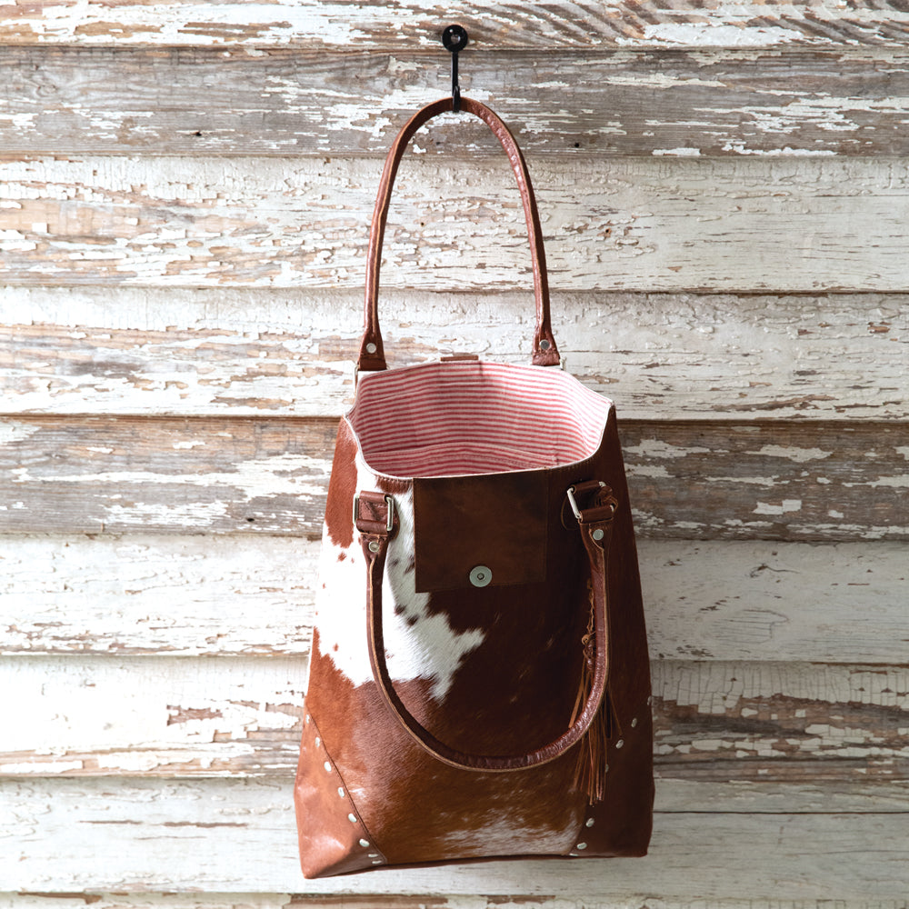 Western Cowhide Leather Tote Bag-Bag-Vintage Shopper