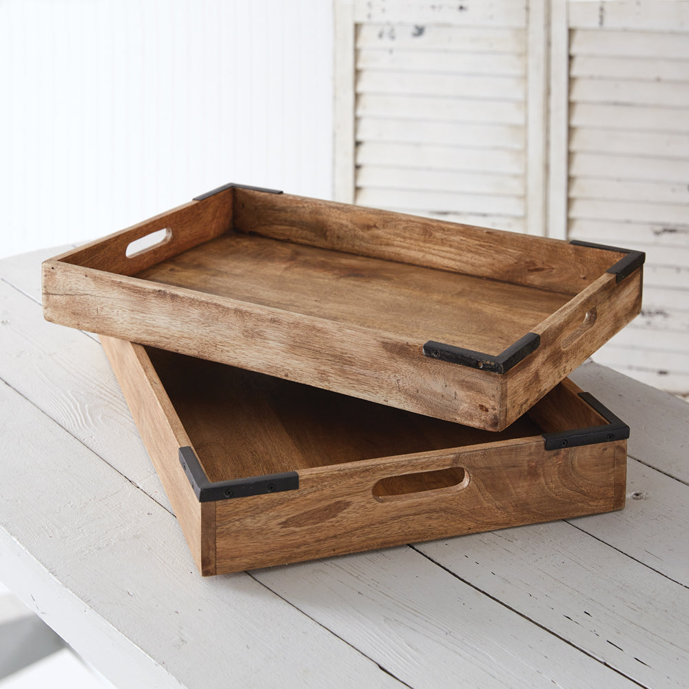 Rustic Mango Wood Serving Trays (Set of 2)-Kitchen-Vintage Shopper