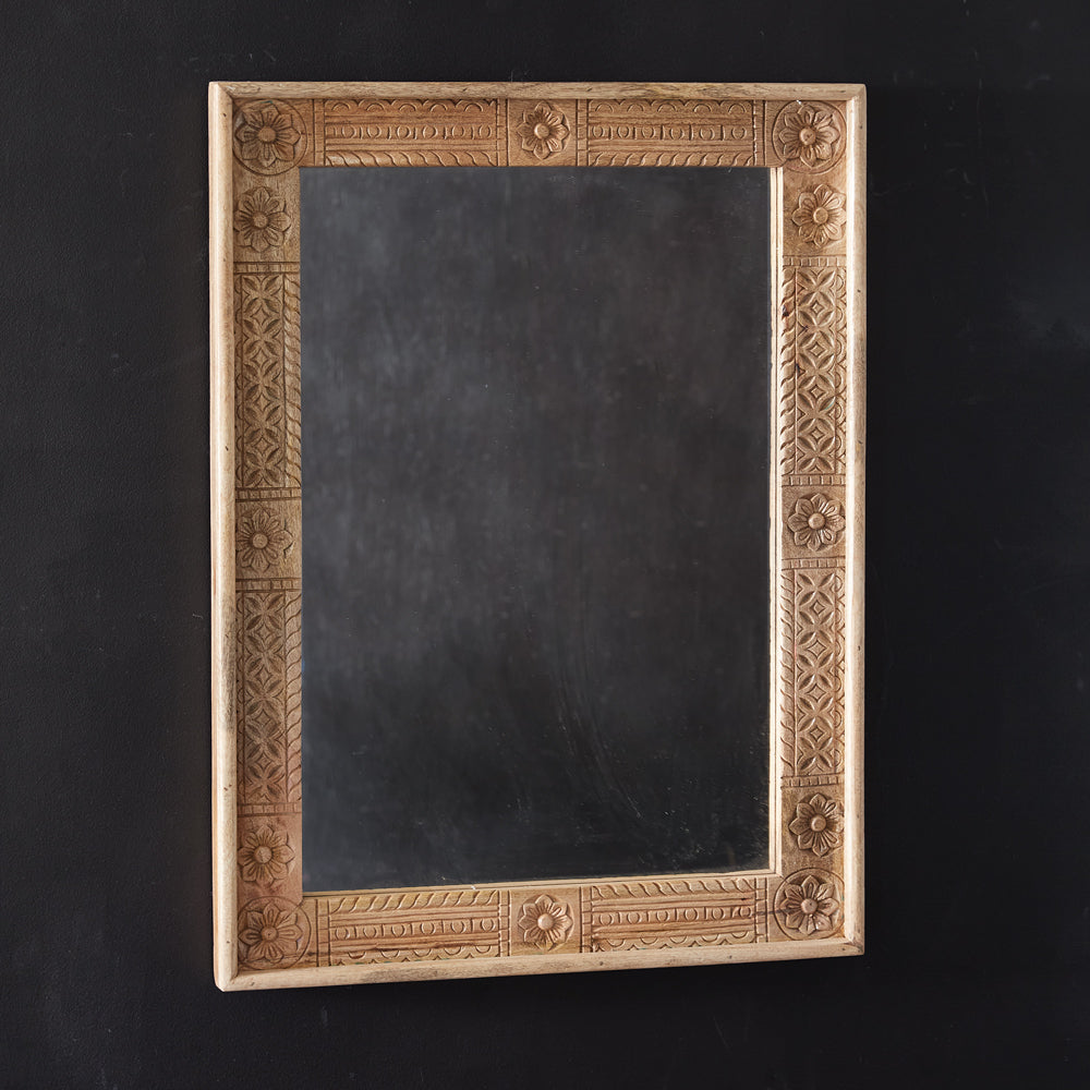 Bohemian Hand Carved Wood Wall Mirror-Mirror-Vintage Shopper