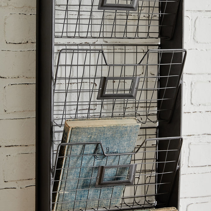 Wall Mounted Industrial Organizer with Wire Storage Bins-Wall Decor-Vintage Shopper