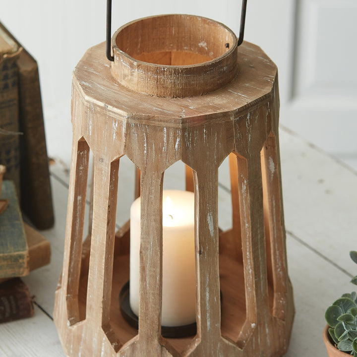 Handmade Candle Lantern in Distressed Wood-Lantern-Vintage Shopper