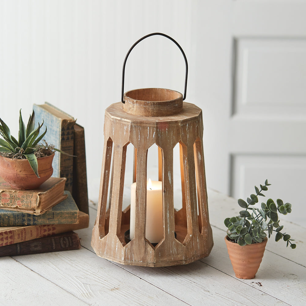 Handmade Candle Lantern in Distressed Wood-Lantern-Vintage Shopper