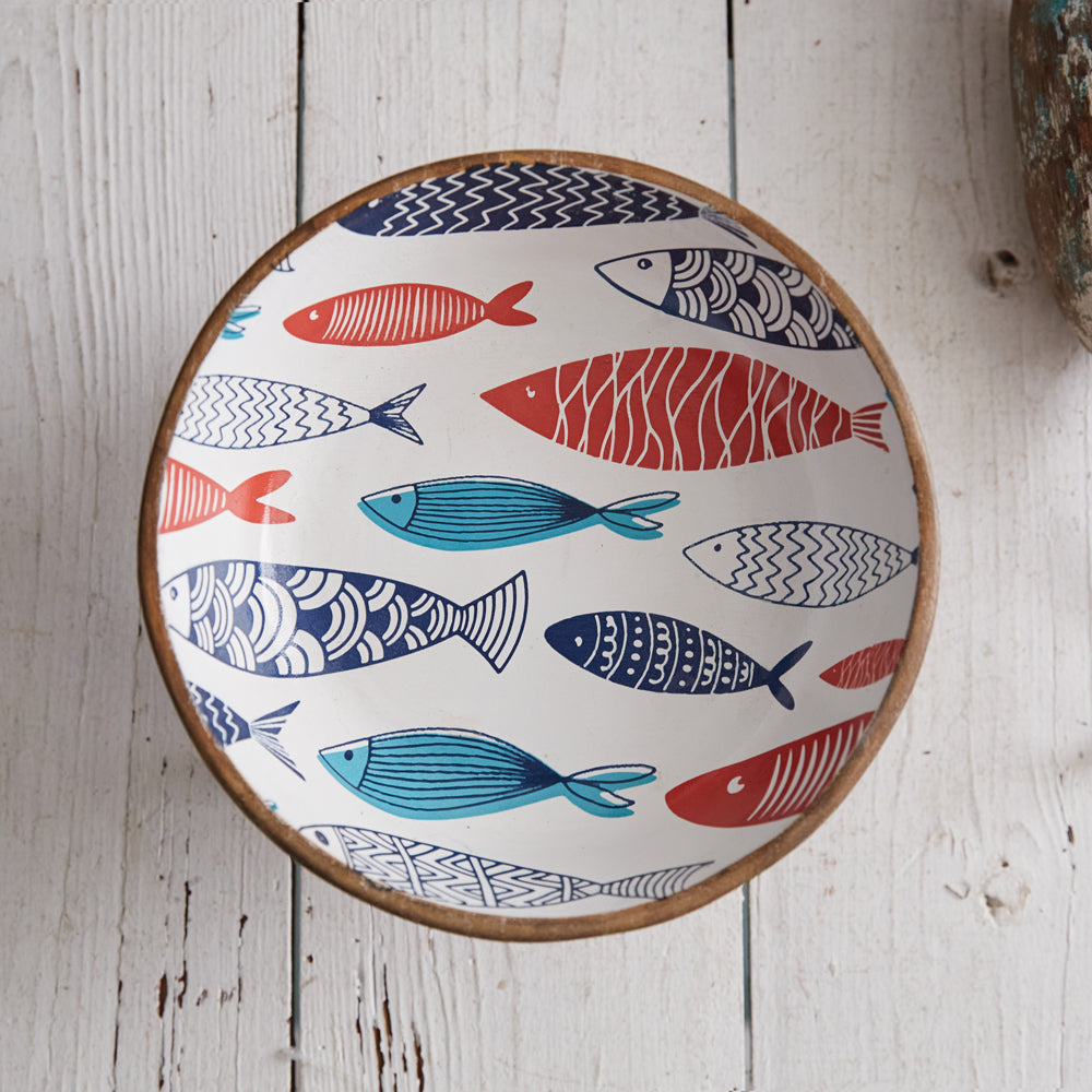 Wooden Mid-Century Modern Bowl with Fish-Kitchenware-Vintage Shopper