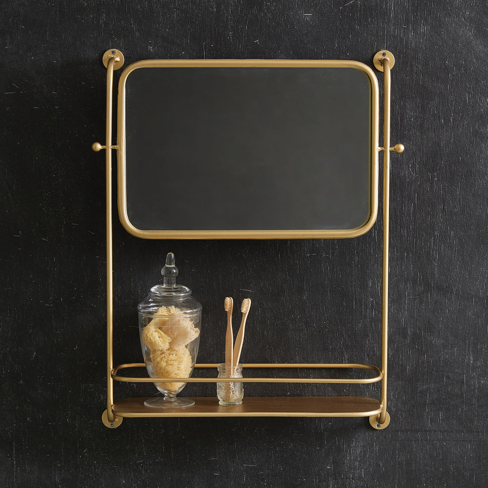 Vintage Gold Bathroom Wall Mirror with Shelf-Home Decor-Vintage Shopper