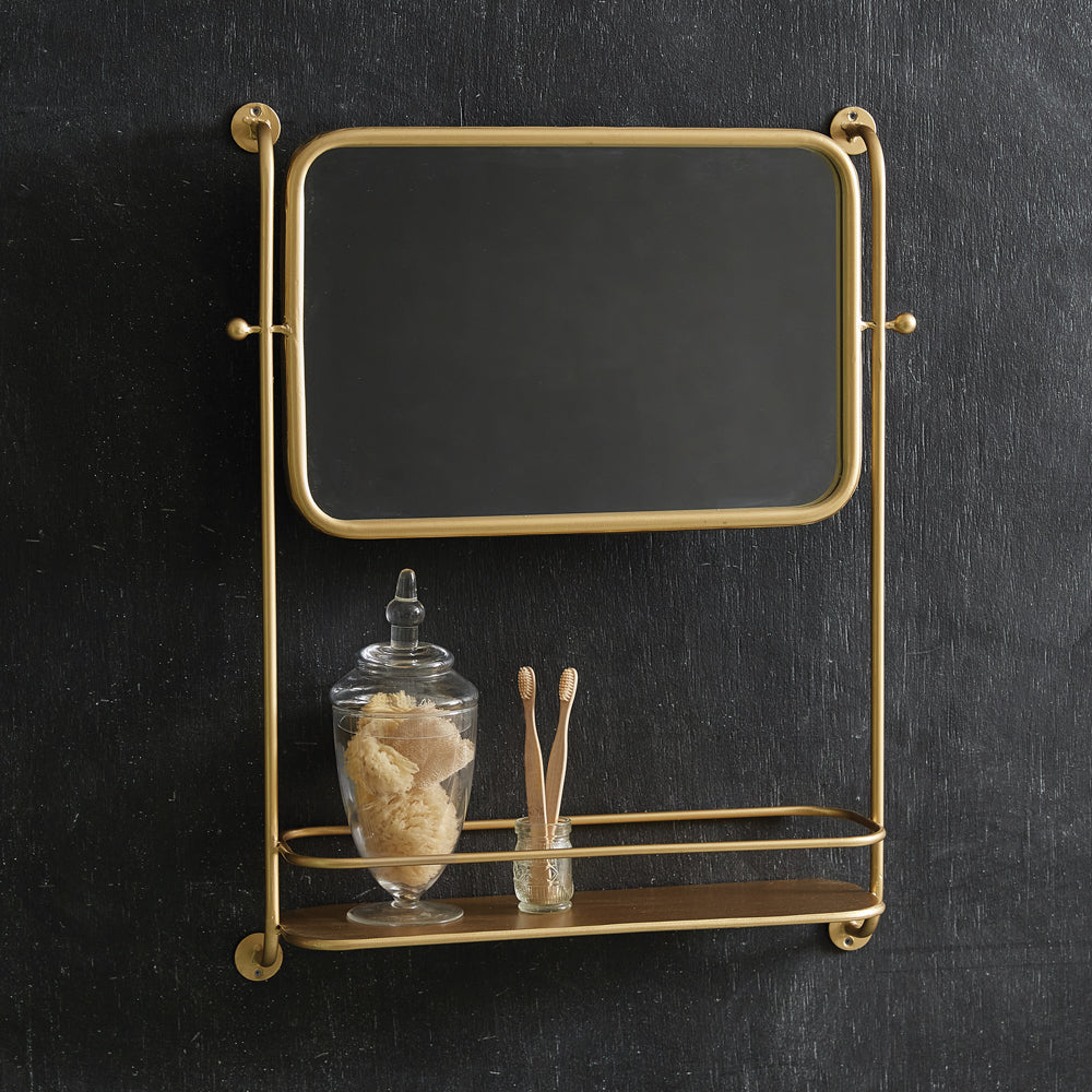 Vintage Gold Bathroom Wall Mirror with Shelf-Home Decor-Vintage Shopper