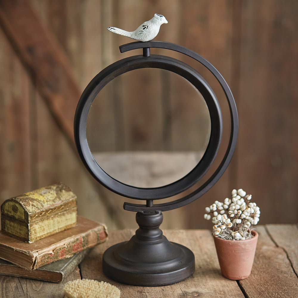 Vintage Swivel Tabletop Mirror with Bird-Mirror-Vintage Shopper