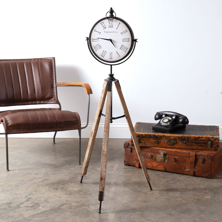 Industrial Explorer Tripod Floor Clock-Clocks-Vintage Shopper
