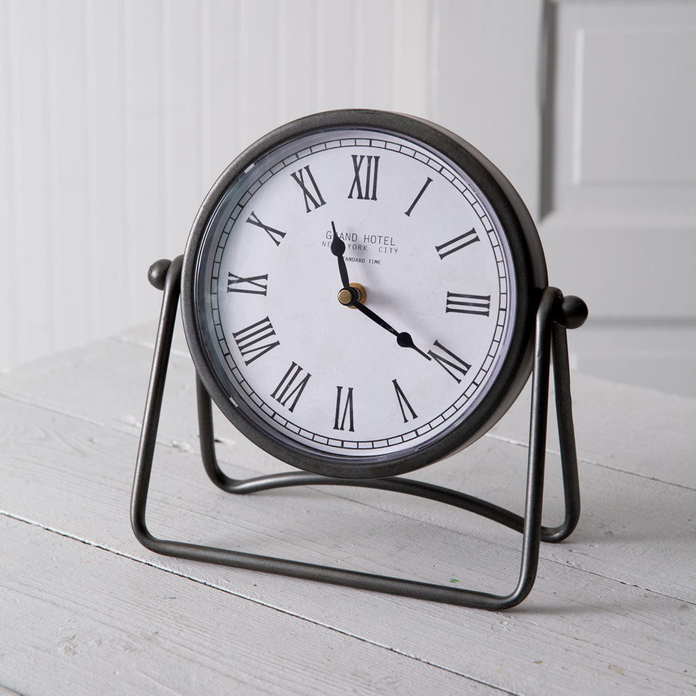 Round Industrial Metal Desk Clock-Clocks-Vintage Shopper