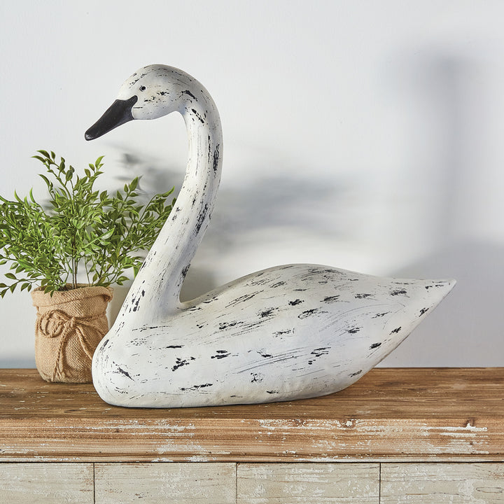 Large Hand Painted Swan Statue in Faux Wood-Statues-Vintage Shopper
