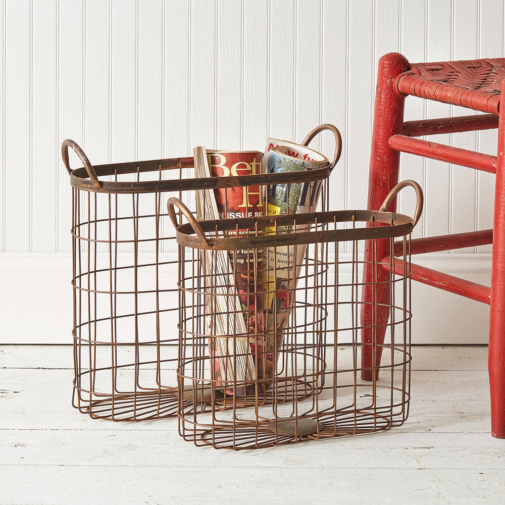 Rustic Faux Copper Wire Oval Storage Baskets (Set of 2)-Storage-Vintage Shopper