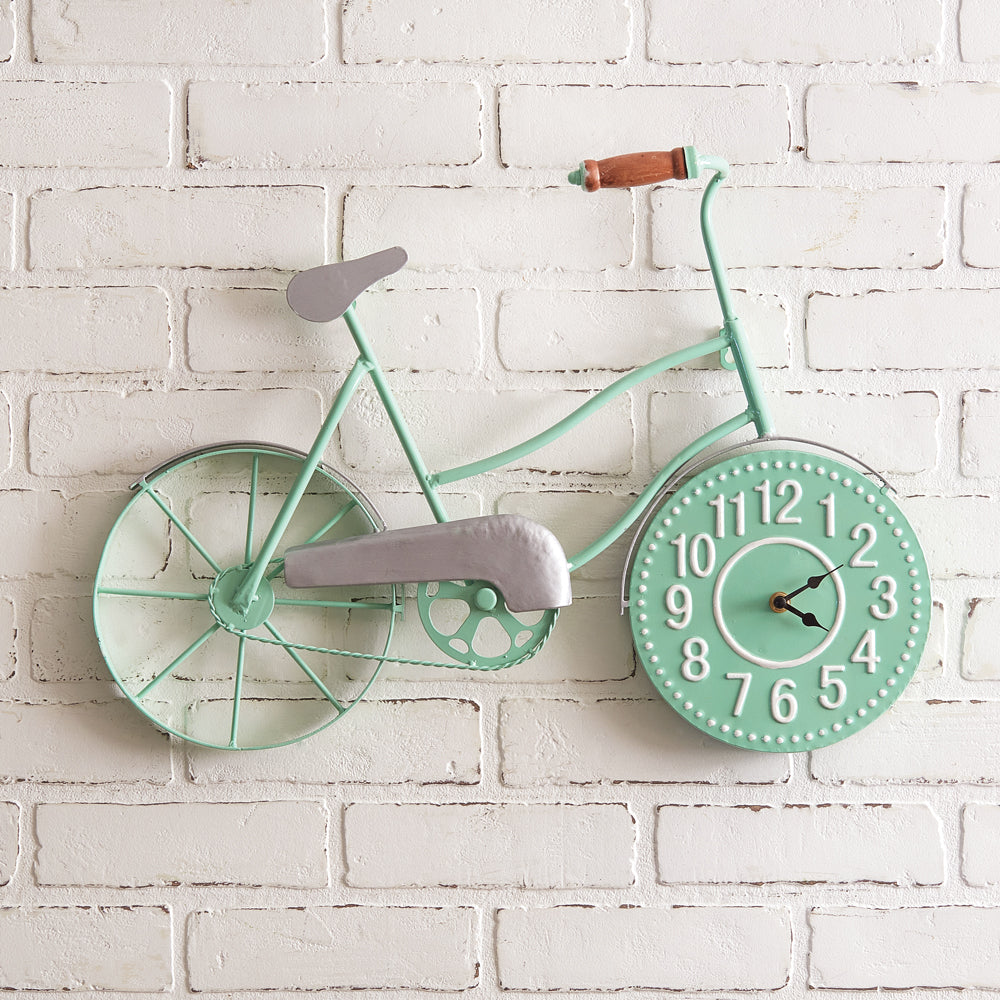 Mint Green Bicycle Wall Clock-Clocks-Vintage Shopper