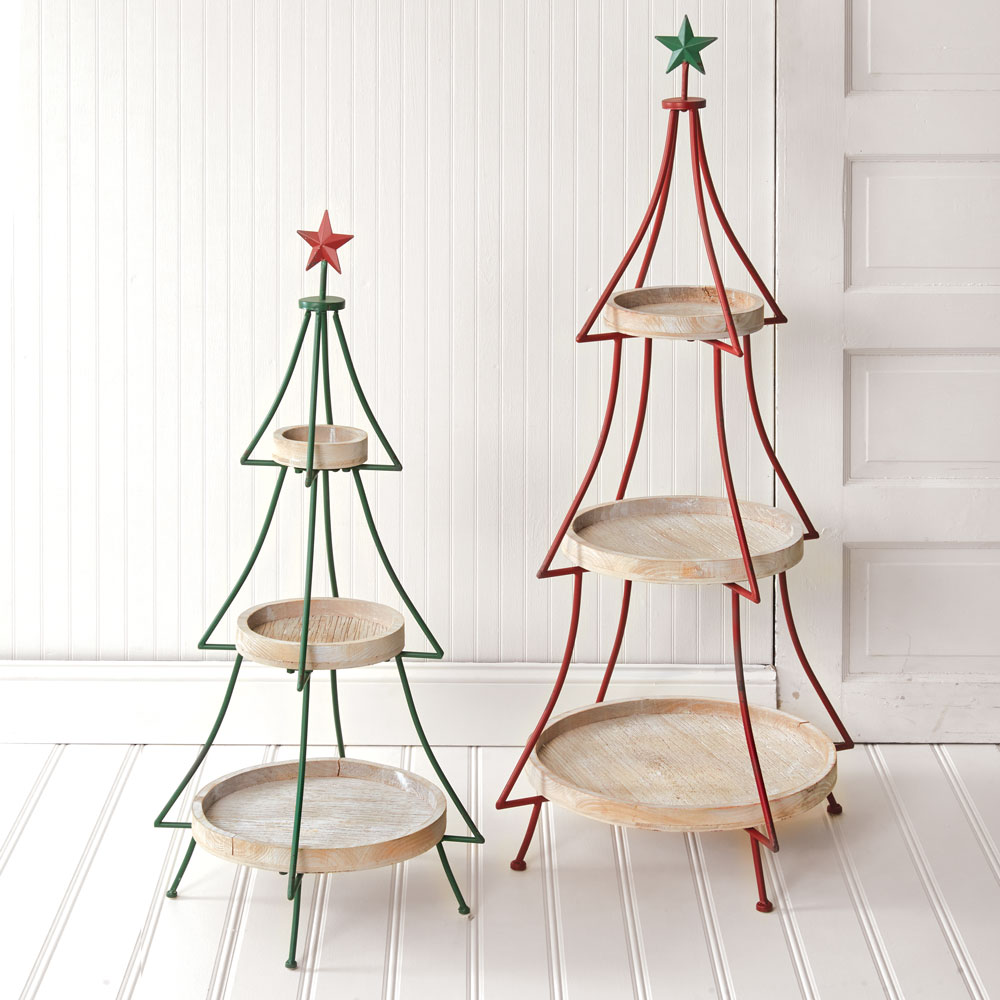 Three-Tier Rustic Christmas Tree Display Stands (Set of 2)-Home Decor-Vintage Shopper
