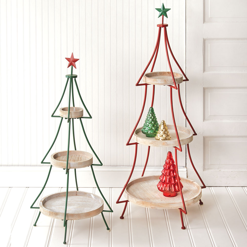 Three-Tier Rustic Christmas Tree Display Stands (Set of 2)-Home Decor-Vintage Shopper