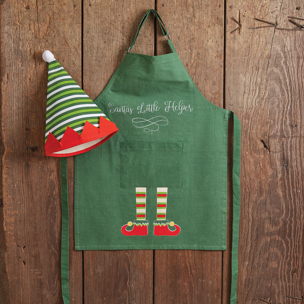 Child's Santa's Little Helper Apron and Elf Hat-Aprons-Vintage Shopper