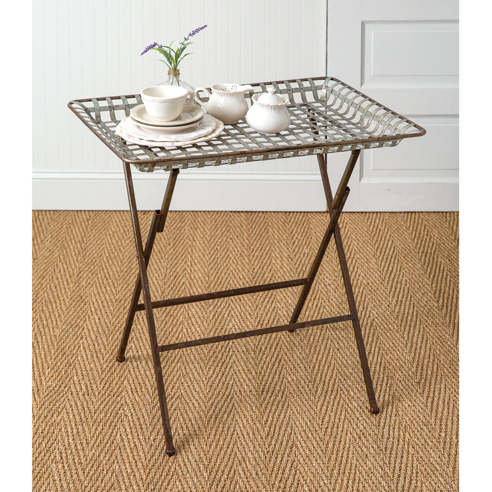 Rustic Metal Lattice Folding Table-Furniture-Vintage Shopper