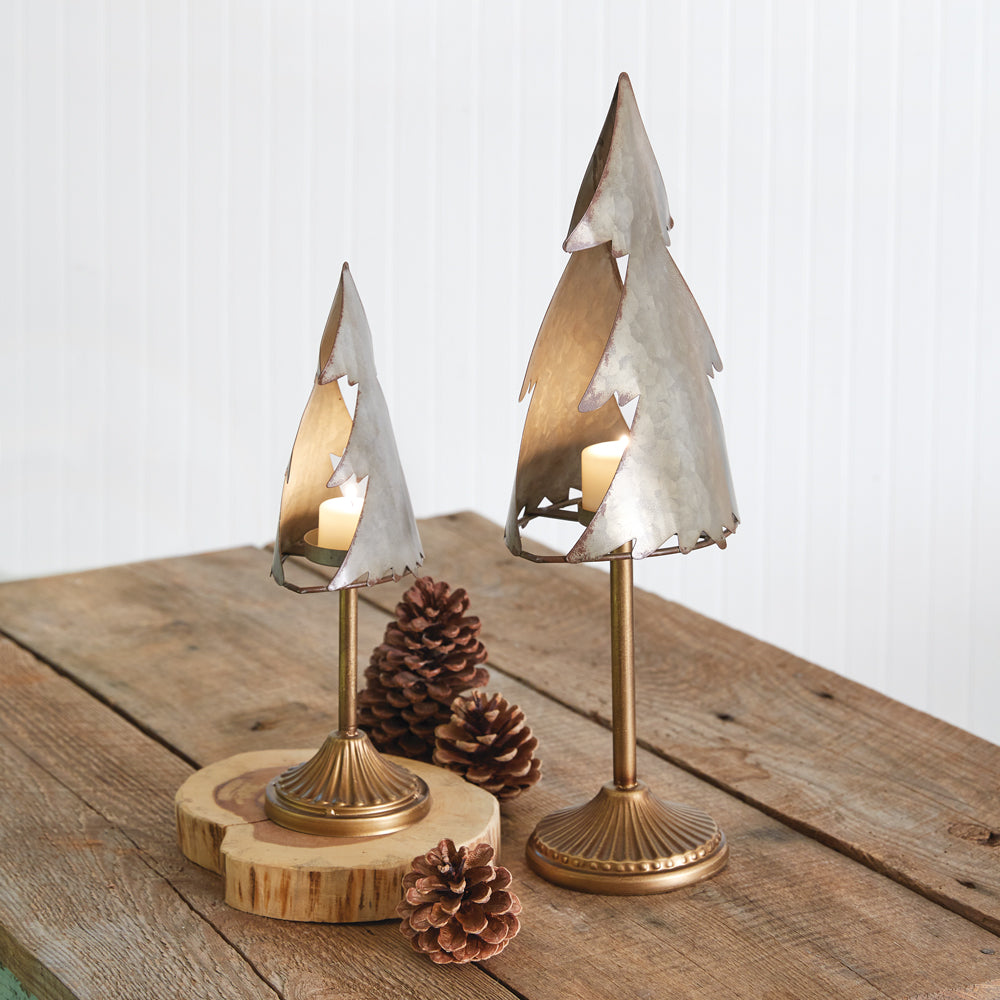 Rustic Christmas Tree Tealight Candle Holders (Set of 2)-Home Decor-Vintage Shopper