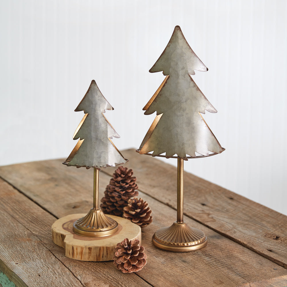 Rustic Christmas Tree Tealight Candle Holders (Set of 2)-Home Decor-Vintage Shopper