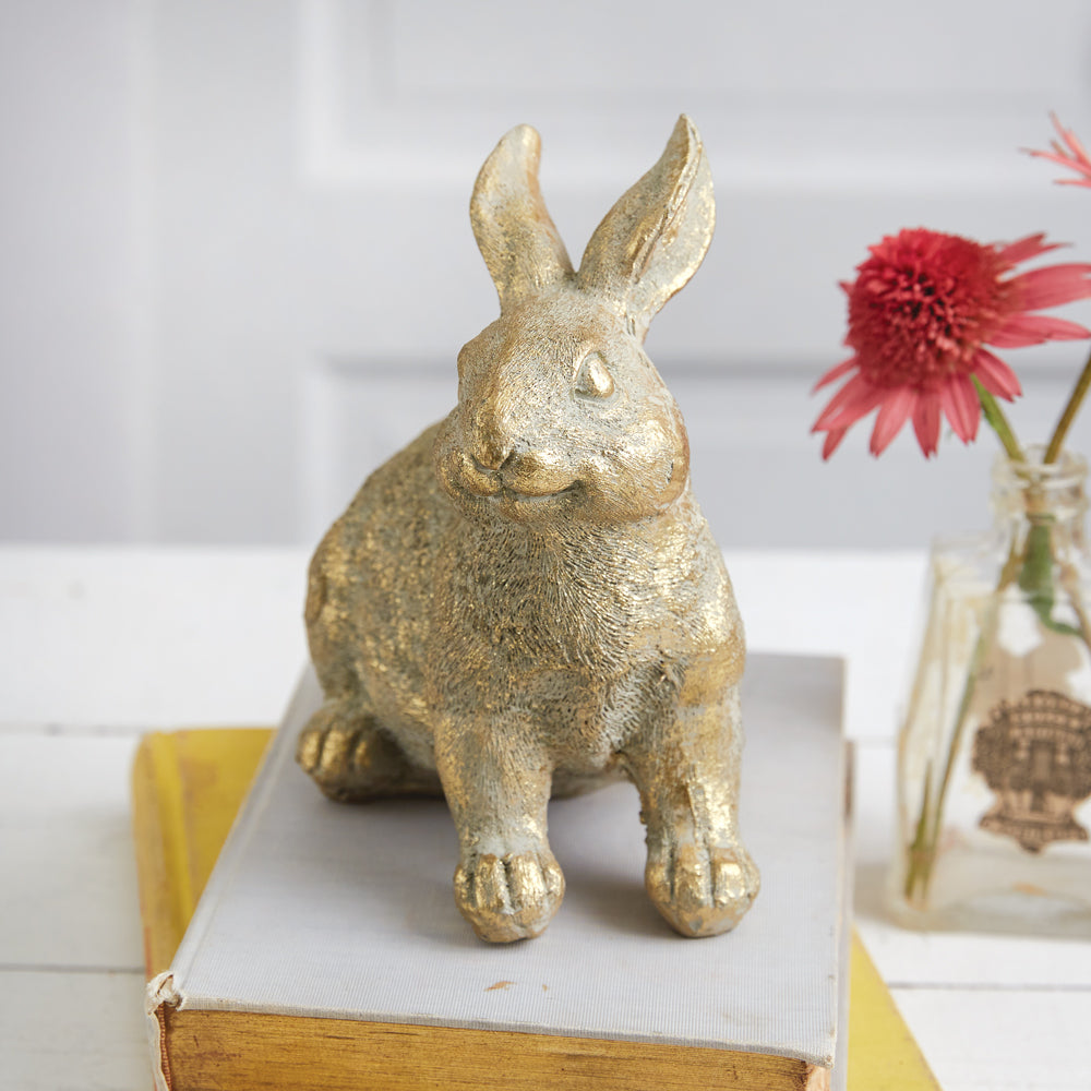 Gold Decorative Bunny Rabbit Statue-Home Decor-Vintage Shopper