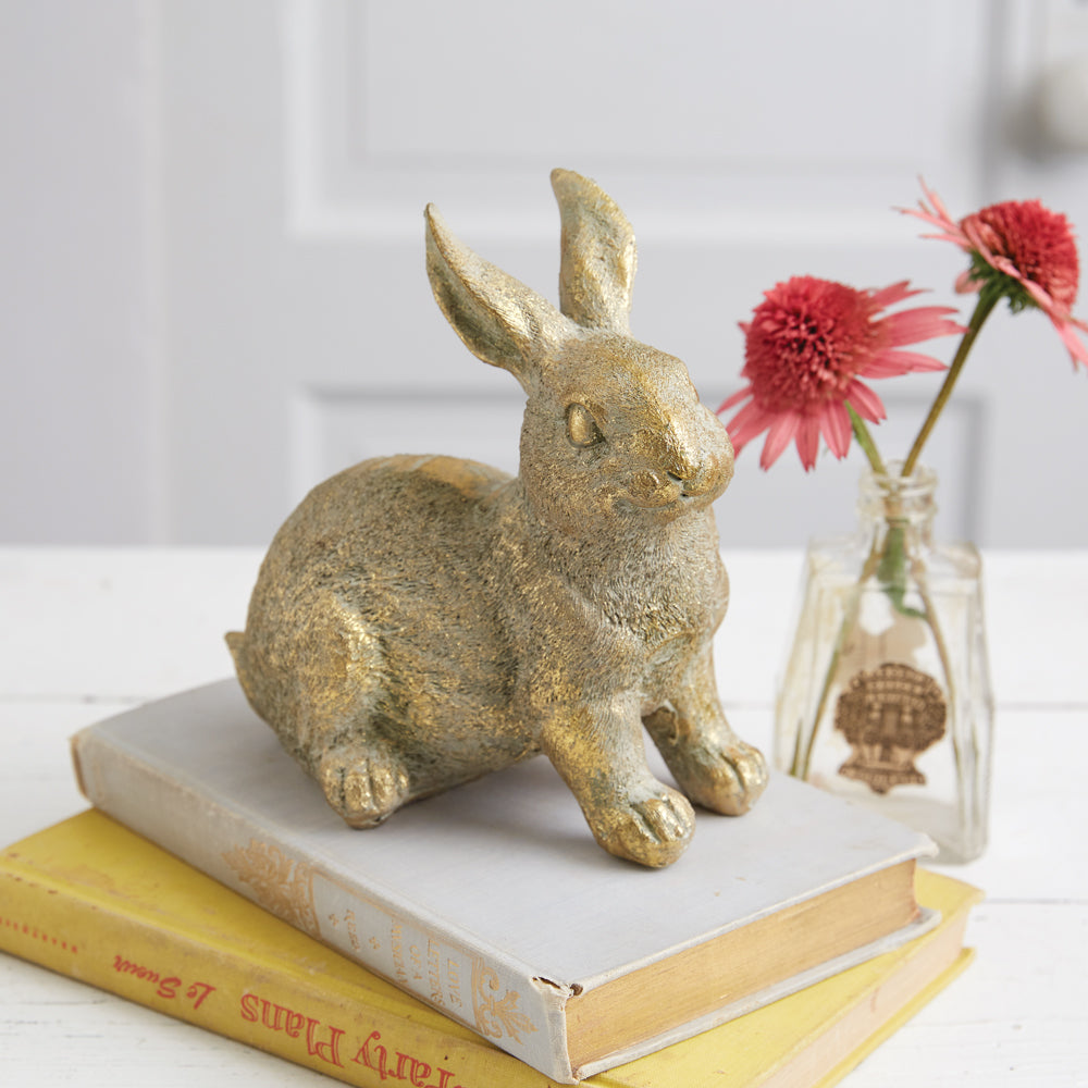 Gold Decorative Bunny Rabbit Statue-Home Decor-Vintage Shopper