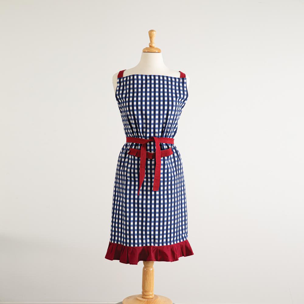 Blue and White Checkered Apron with Red Ruffle-Women's Accessories-Vintage Shopper