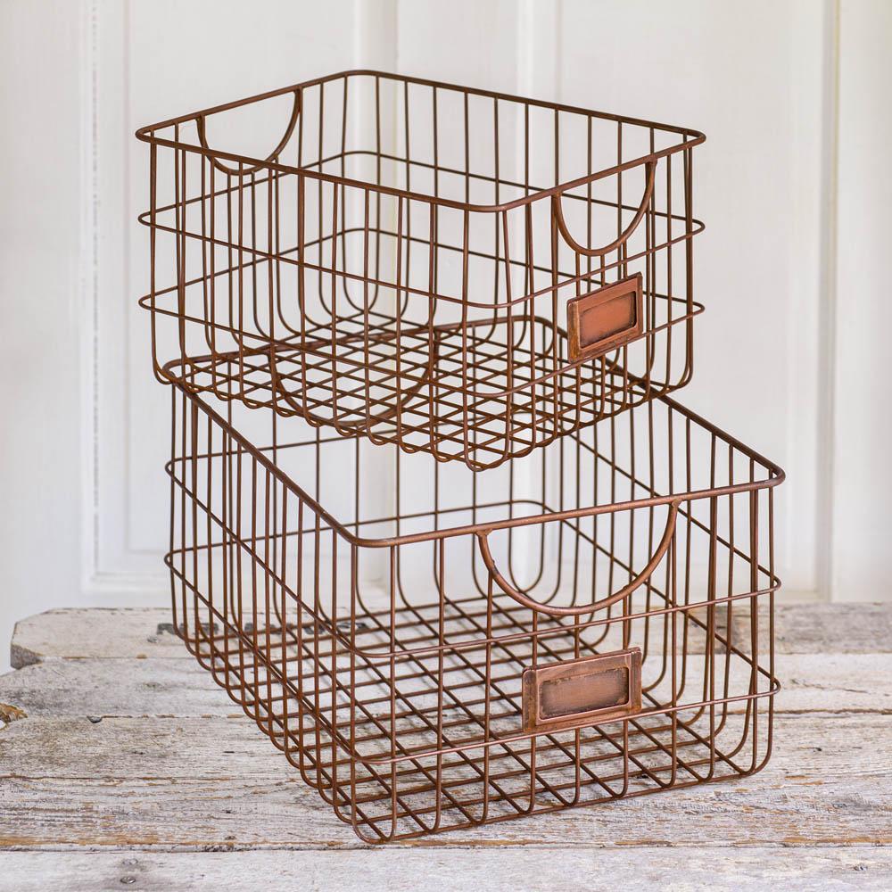Copper Finish Storage Baskets (Set of 2)-Storage-Vintage Shopper
