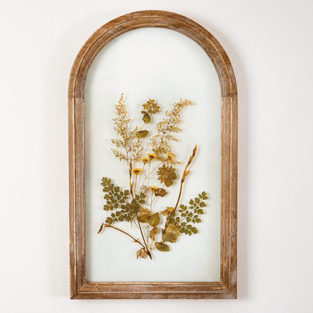 Dried Flowers in Arched Wood Frame-Wall Decor-Vintage Shopper