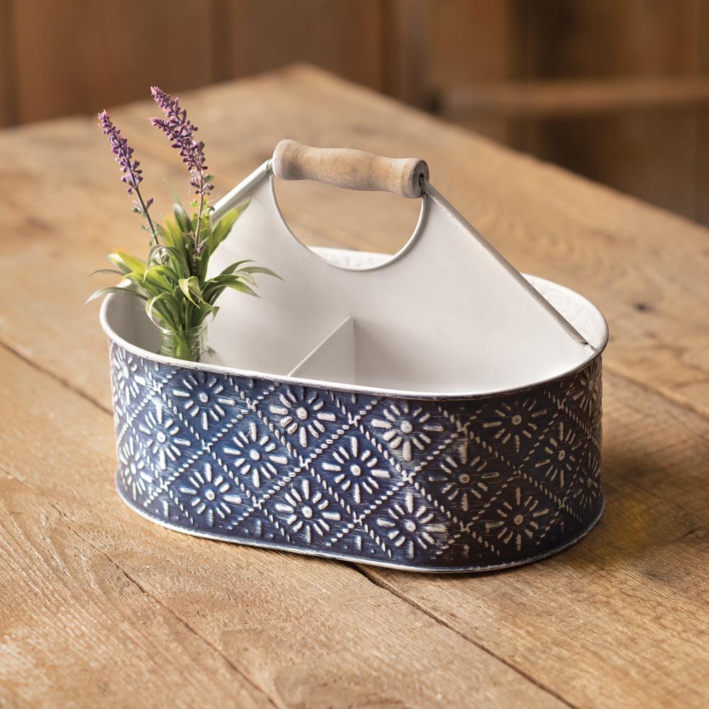 Farmhouse Blue and White Floral Caddy with Dividers-Home Decor-Vintage Shopper
