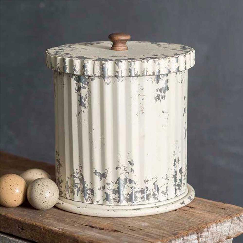 Farmhouse Distressed Metal Canister with Lid-Kitchen-Vintage Shopper