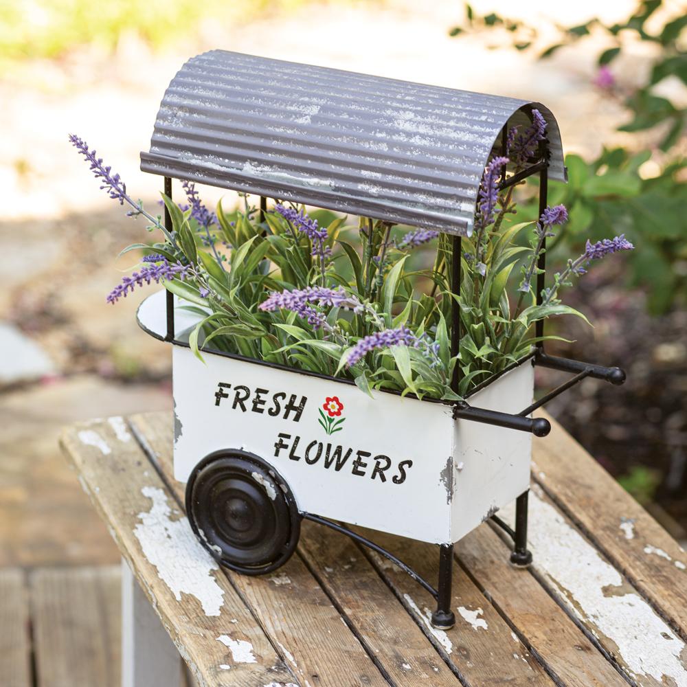 Fresh Flowers Metal Cart Planter-Outdoor Décor-Vintage Shopper