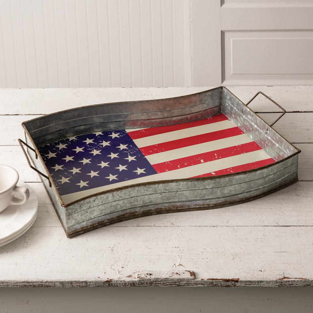 Galvanized American Flag Serving Tray-Kitchen-Vintage Shopper