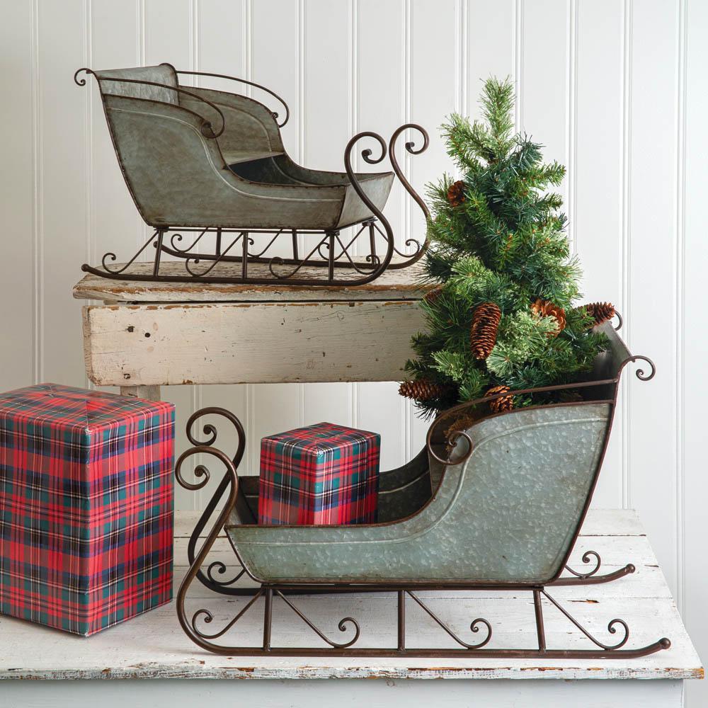 Galvanized Christmas Sleighs (Set of 2)-Home Decor-Vintage Shopper