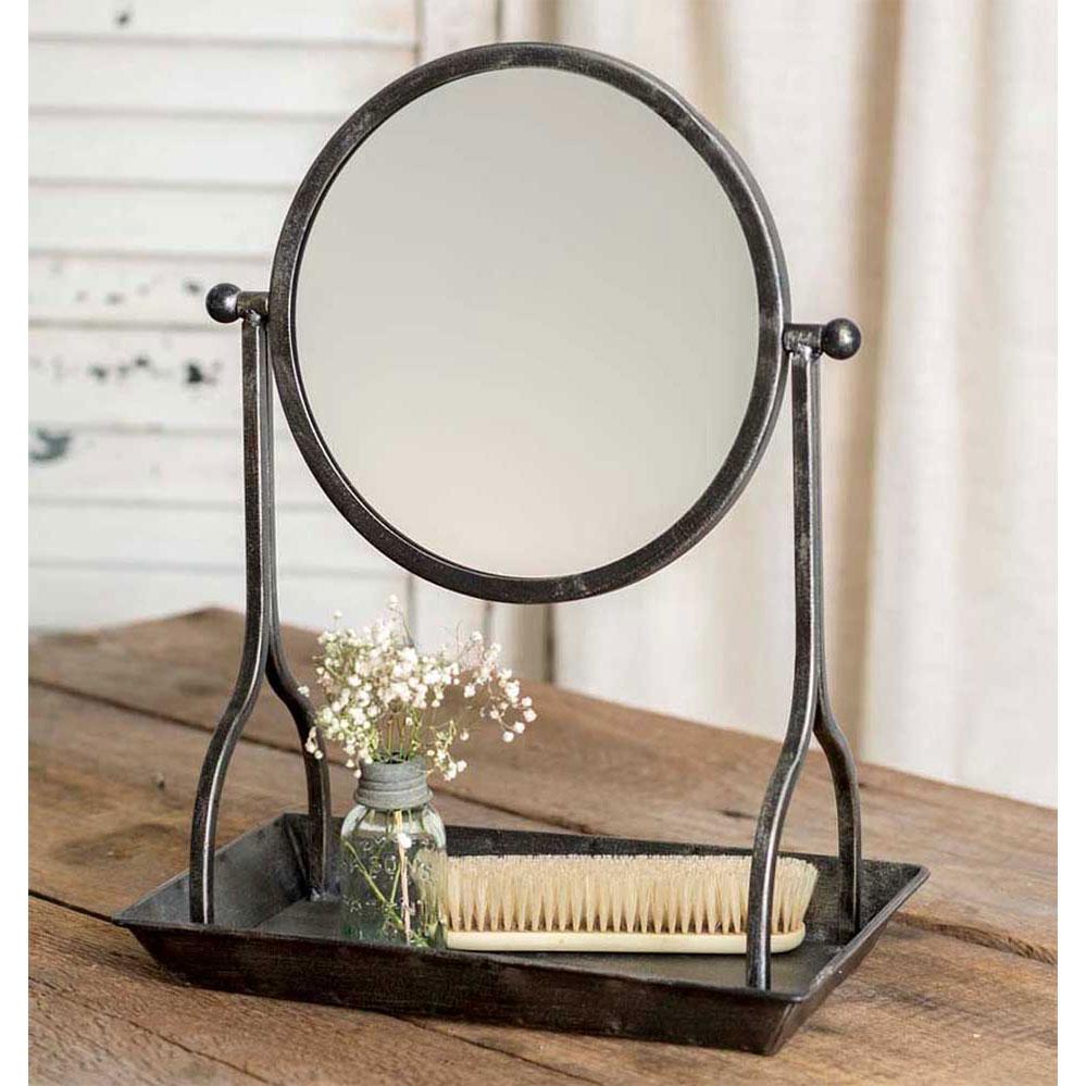 Round Vintage Countertop Mirror with Vanity Tray-Home Decor-Vintage Shopper