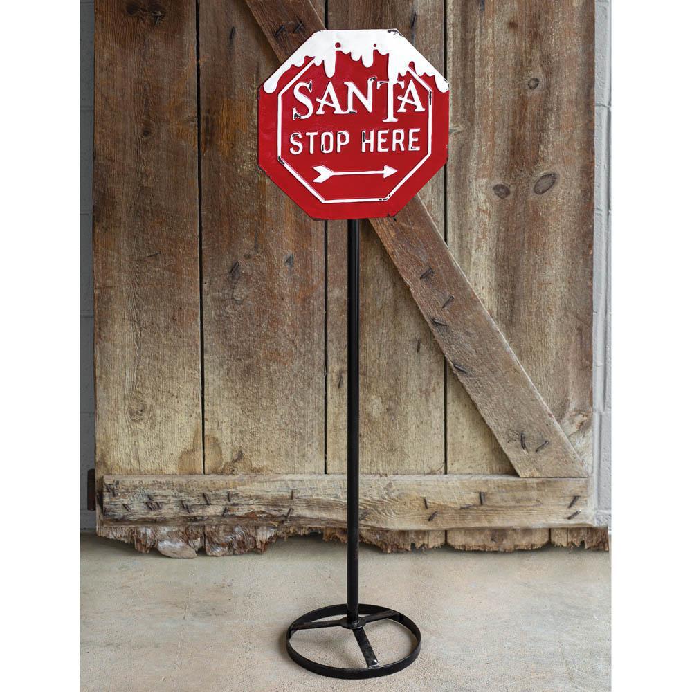 Rustic Metal Santa Stop Sign-Home Decor-Vintage Shopper