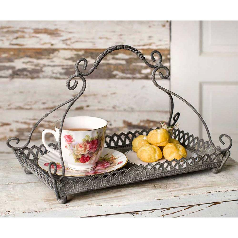 Rustic Metal Serving Tray with Handle-Kitchen-Vintage Shopper