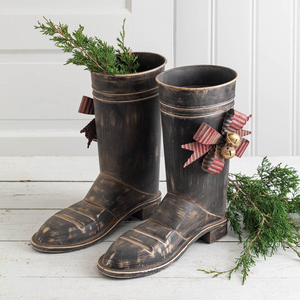 Santa Boots with Bows (Pair)-Home Decor-Vintage Shopper