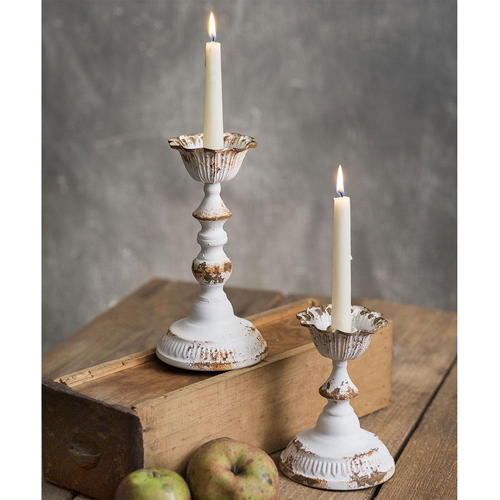 Shabby Chic Metal Tabletop Candleholders (Set of 2)-Candleholder-Vintage Shopper