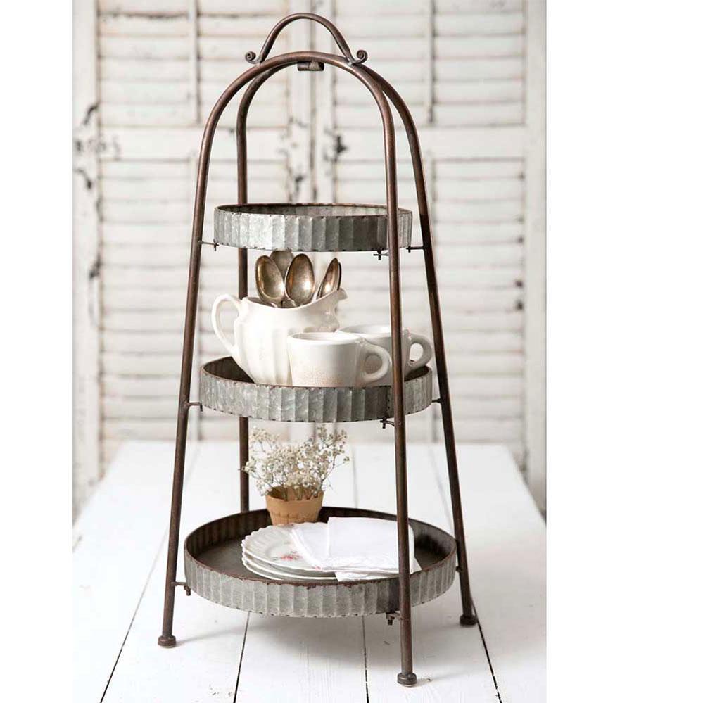 Three-Tier Farmhouse Display Stand with Trays-Home Decor-Vintage Shopper