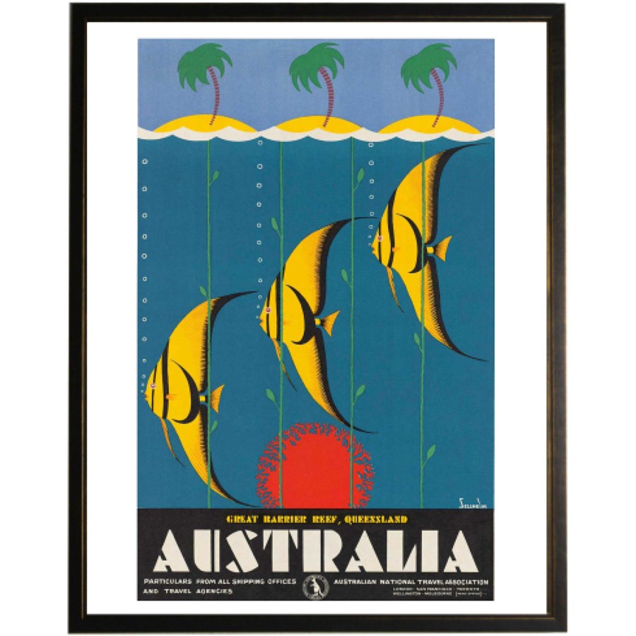 Great Barrier Reef Vintage Travel Poster in Black and Copper Shadowbox Frame-Art-Vintage Shopper