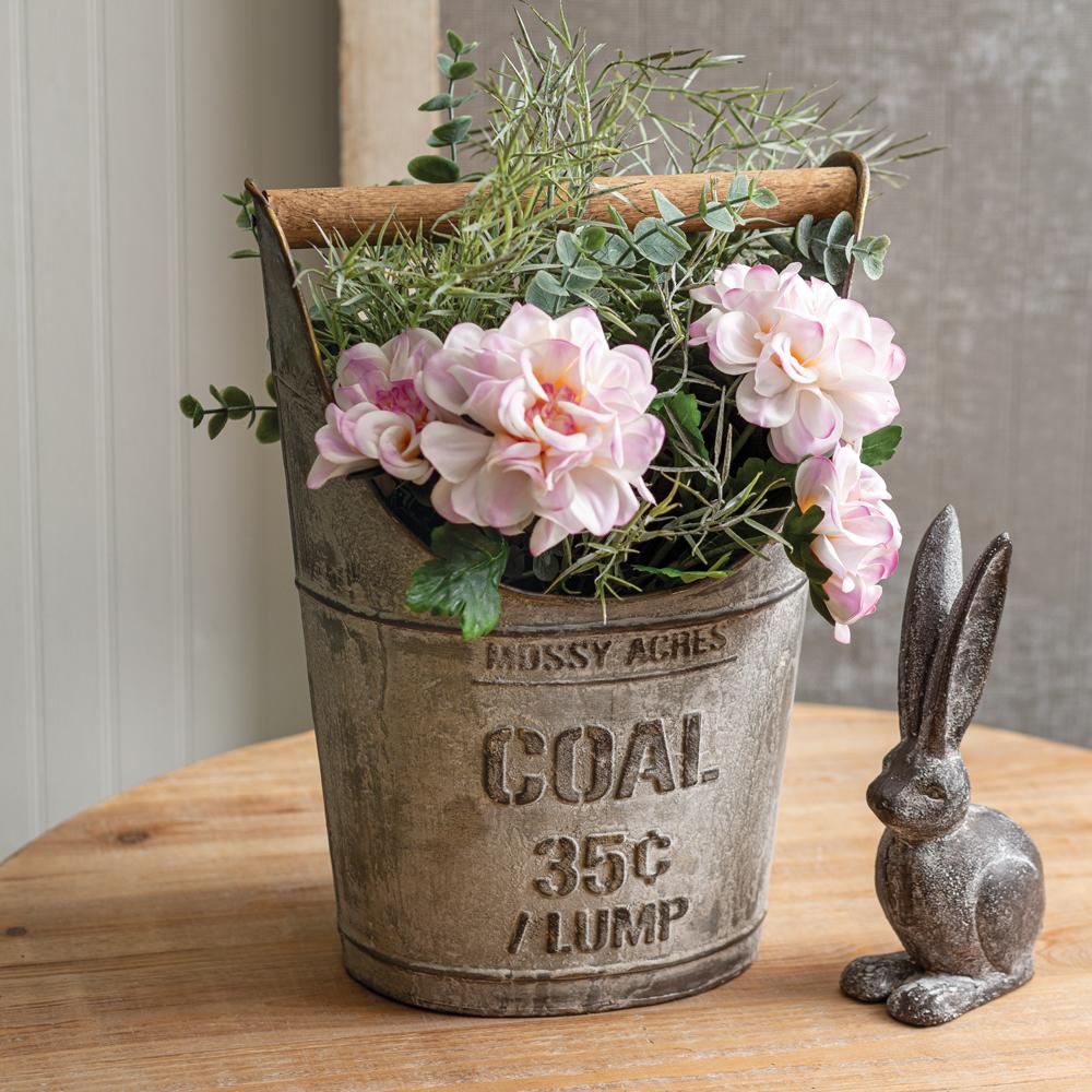 Vintage Metal Coal Bucket with Wooden Handle-Home Decor-Vintage Shopper